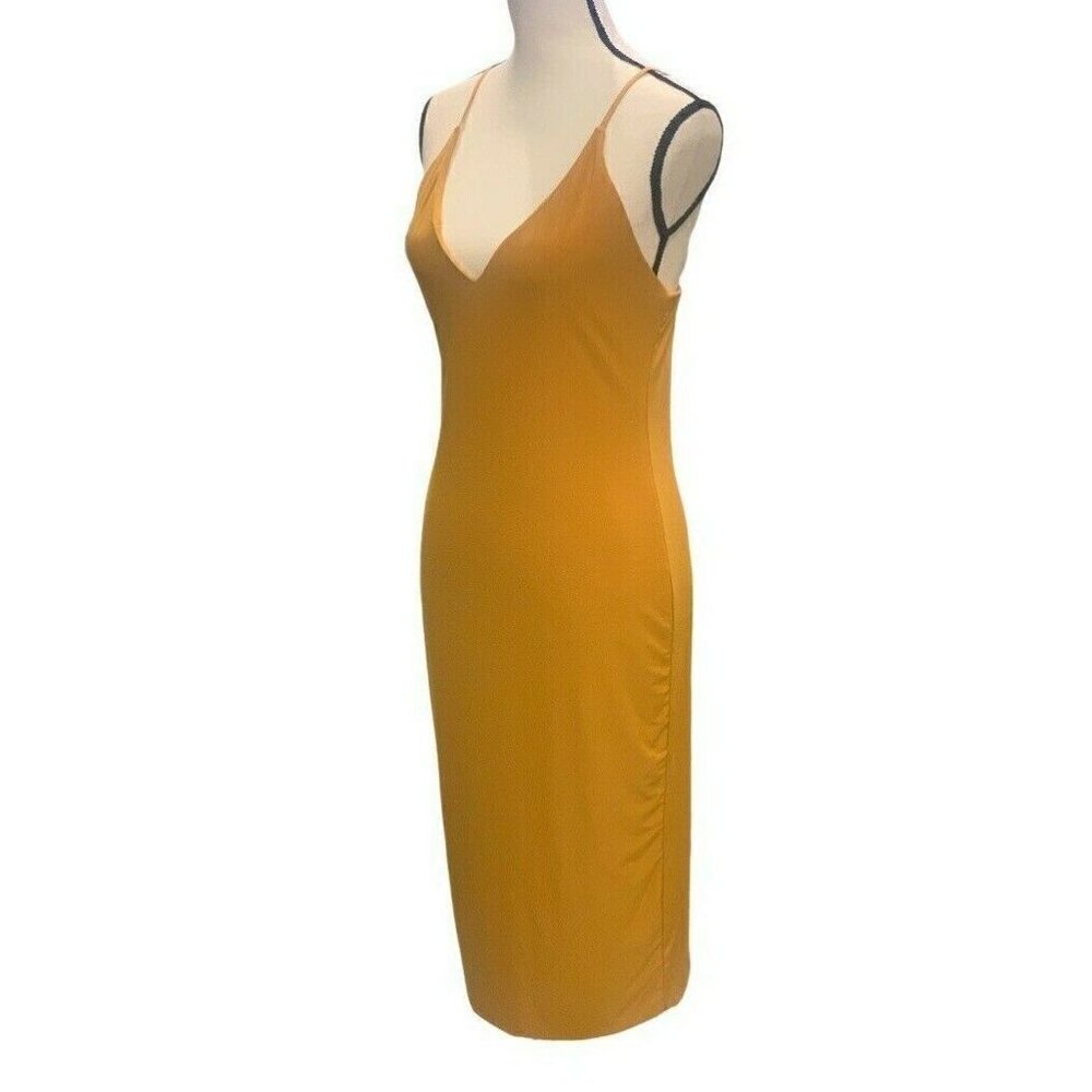 Fashion Nova Anne Marie Midi Dress Size L Mustard Spaghetti Straps